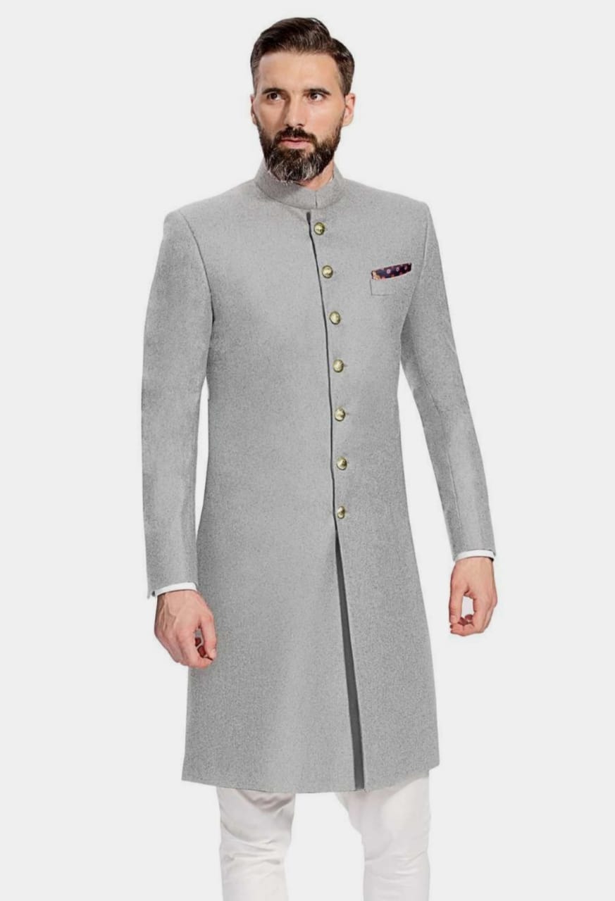 Grey Coloure Plain Sherwani - Mehdi Hasan Tailor Aligarh