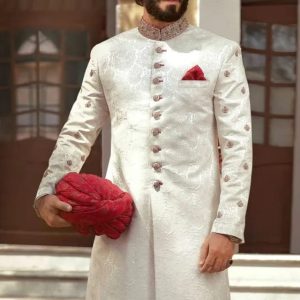 Hand Embroidered Off white Sherwani