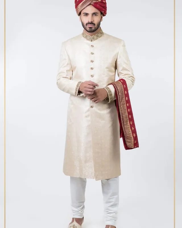 Ivory Cream color Embroidered Sherwani