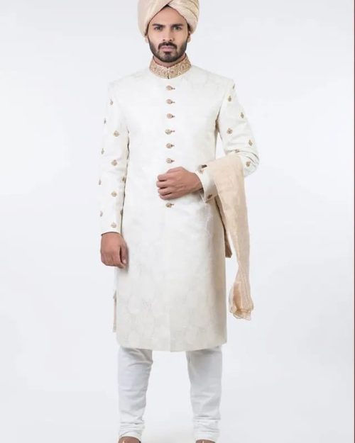 White Ivory Sherwani set - Mehdi Hasan Tailor Aligarh